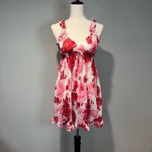 Betsey Johnson Y2K Babydoll Floral Slip Dress & Thong Set Coquette Romantic M